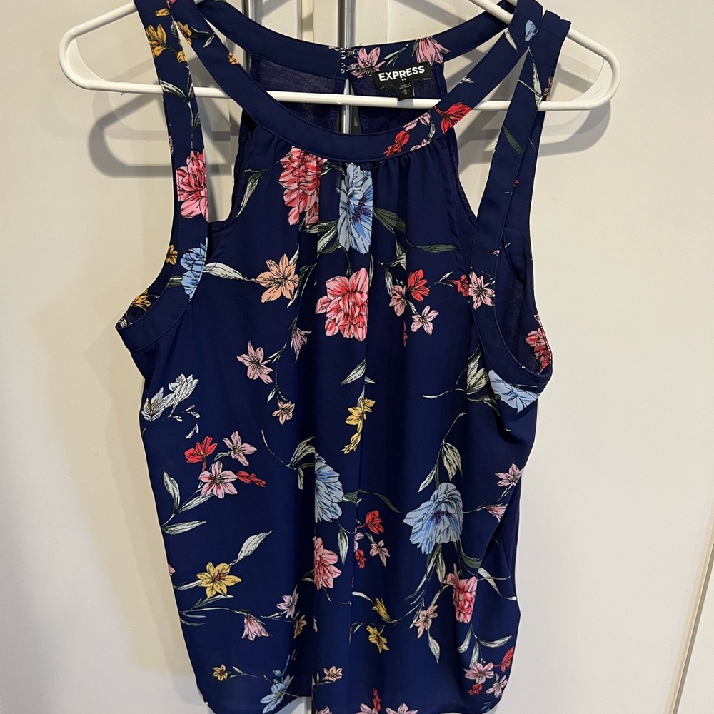 Express Floral Halter Tank Top Blue Pink
